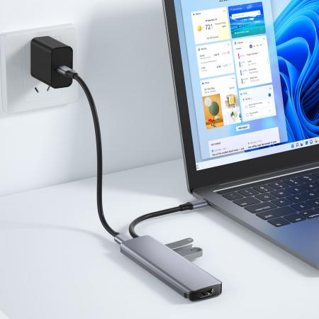 USB Хаб WiWU Alpha 731 HC 7в1 Type C на 3xUSB 3.0+HDMI 4K+Type C PD 100 Вт+SD/TF (A731HC) Серый