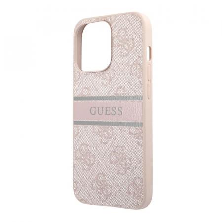 Чехол Guess для iPhone 14 Pro PU 4G Stripe printed logo Hard (GUHCP14L4GDPI) Розовый