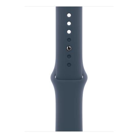 Apple Watch Series 9, 45 мм корпус из алюминия цвета «Silver», ремешок Sport Band размера S/M цвета «Storm Blue»
