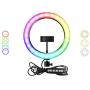 Кольцевая селфи-лампа RGB LED мультиколор, 26см с держателем для смартфона (MJ26)