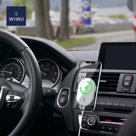 Автодержатель с функцией беспроводной зарядки WiWU Magnetic Attached Wireless Charger Car mount 15W (CH-306) Белый