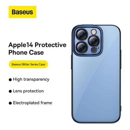 Чехол Baseus для iPhone 14 Pro Glitter PC case +Tempered glass (ARMC021303) Синий