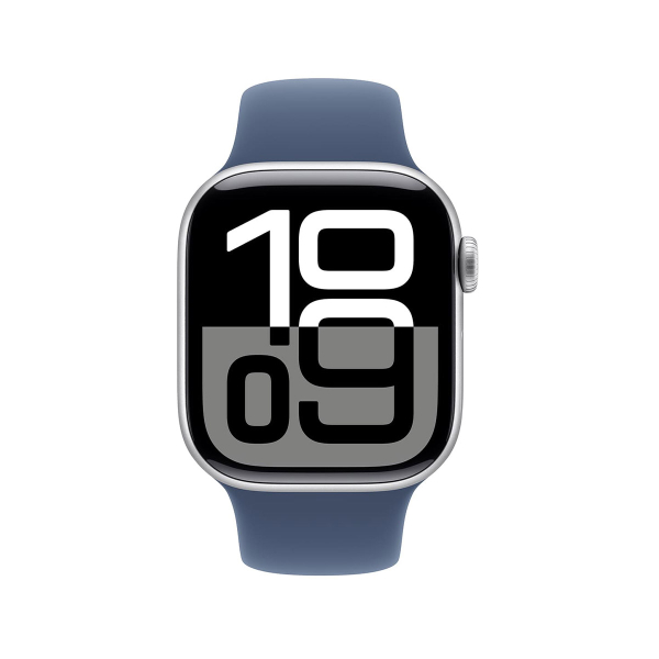 Apple Watch Series 10, 42 мм корпус из алюминия цвета «Silver», ремешок Sport Band размера M/L цвета «Denim»