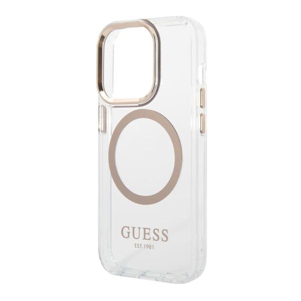 Чехол Guess для iPhone 15 Pro с MagSafe PC/TPU Metal outline Hard (GUHMP15LHTRMD) Transparent/Gold Прозрачный